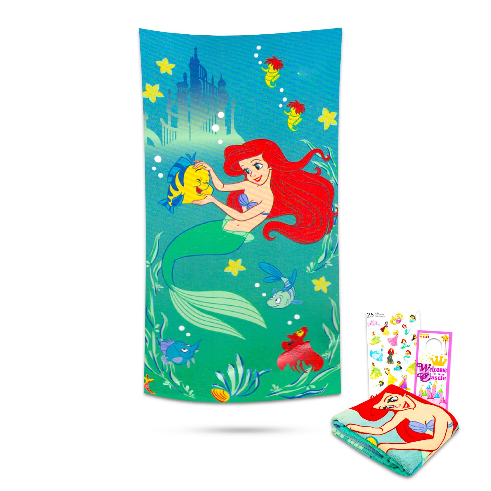 Serviette Ariel et plaid La Petite Sirène Disney pour enfant avec autocollants