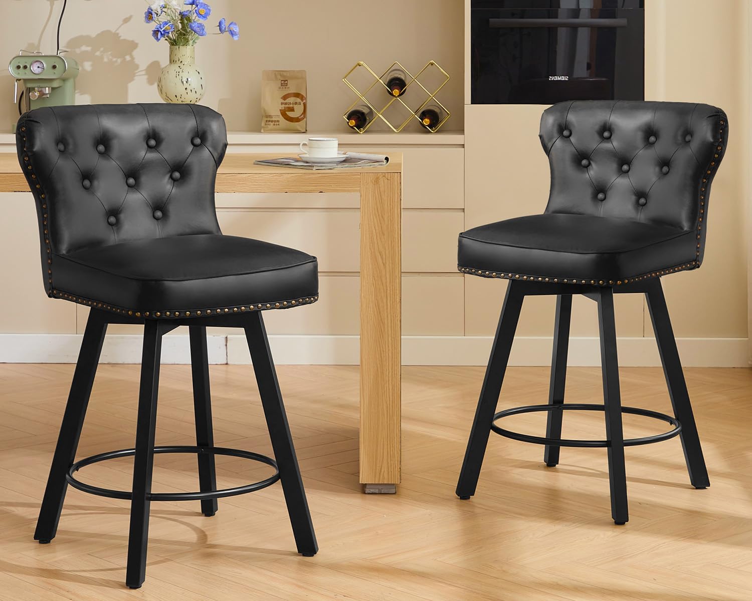 Juego de 2 taburetes de bar de altura de mostrador, taburetes retro para cocina, taburete de bar giratorio con base de metal ajustable, taburete de