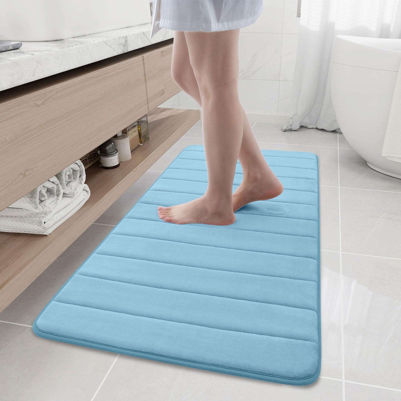 Buganda Memory Foam Bath Mat, 47" x 20", Ultra Soft and Non-Slip Bathroom Rugs, Water Absorbent and Machine Washable Bath Rug Runner for Bathroom,