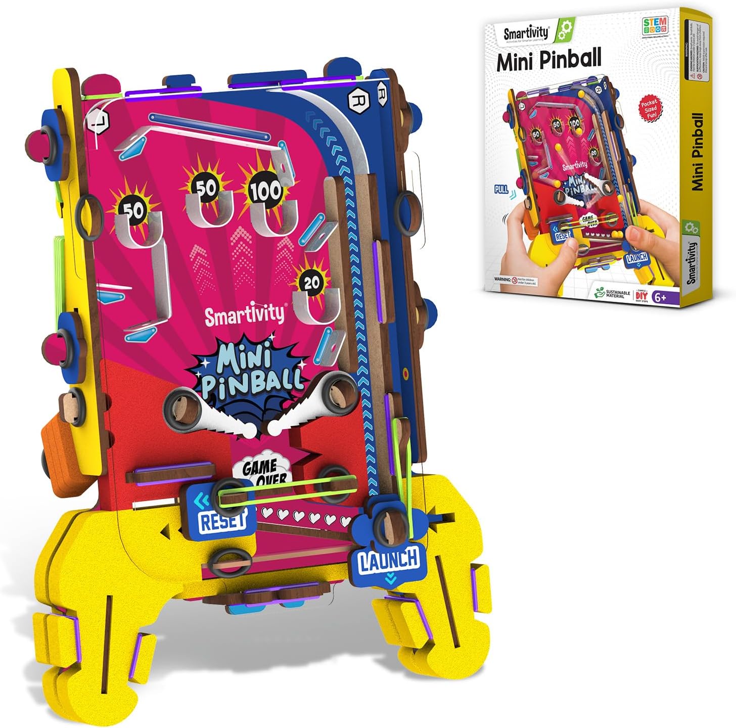 Smartivity Mini Pinball Game for Kids Ages 6-7-8-9-10-11-12 Years | Build Your Own Hand-Held Pinball I Birthday Gift for Boys & Girls | DIY Toy for Kids 6-12 Years Old IScreen Free Play