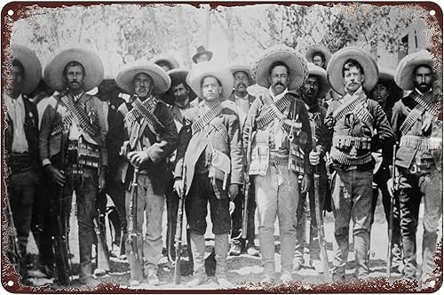 Pancho Villa with Generals Mexican Revolution Poster Vintage Metal Tin Sign Decoración de pared para el hogar, bar, pub, club, cafetería, 8 x 12