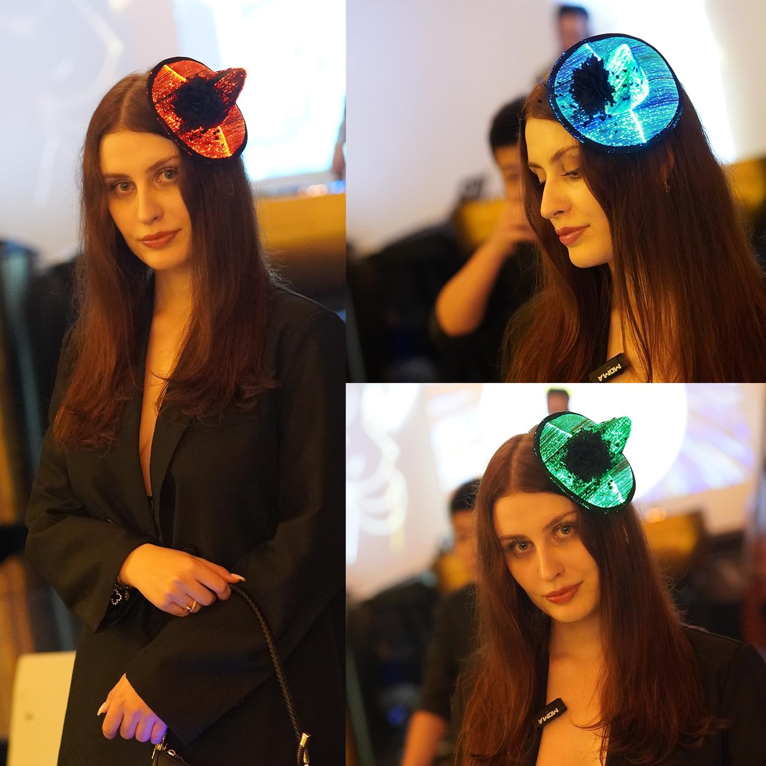 lumisonata Light up Witch Hat Clip Small Halloween Hat Christmas LED Hair Accessories for Cosplay Party Gothic Headwear for Women