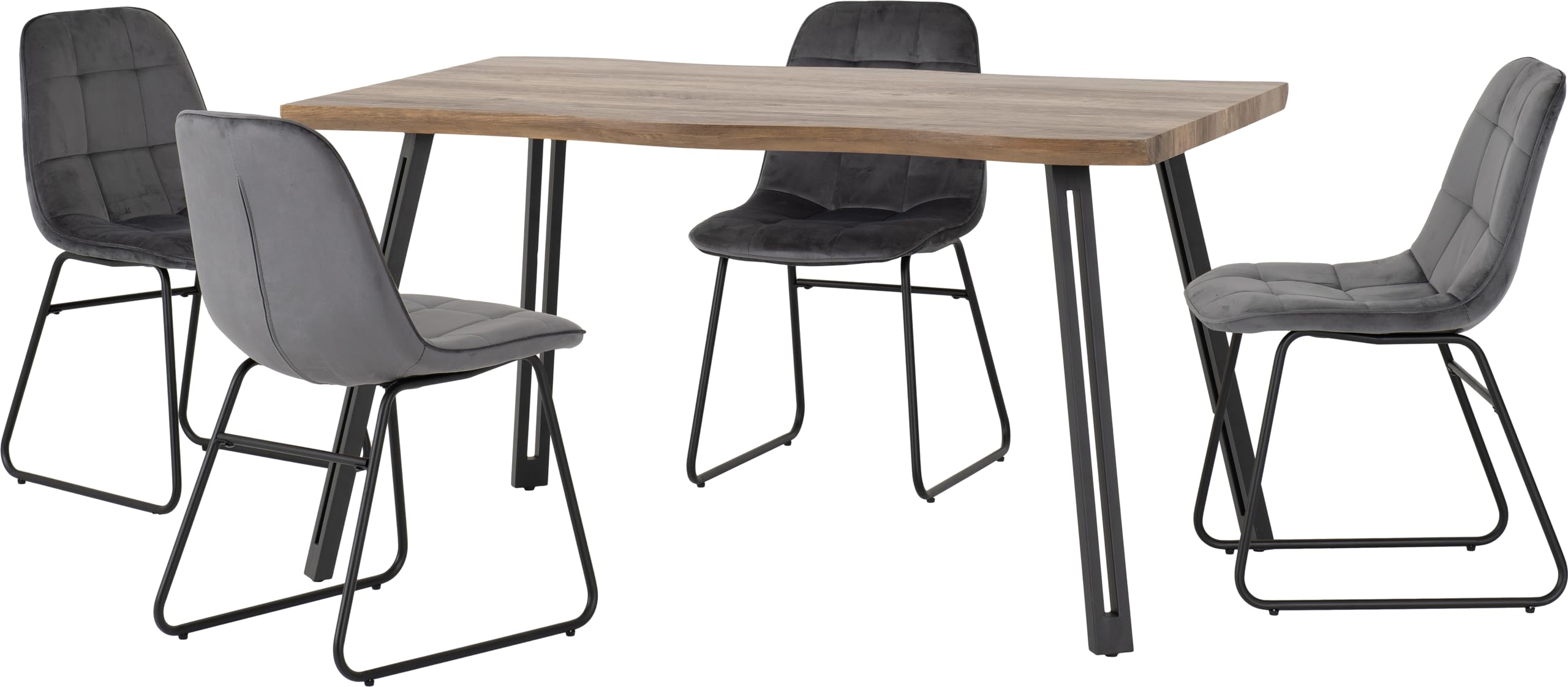 Seconique Quebec Wave Lukas 4 Seater Dining Set - Medium Oak - Grey