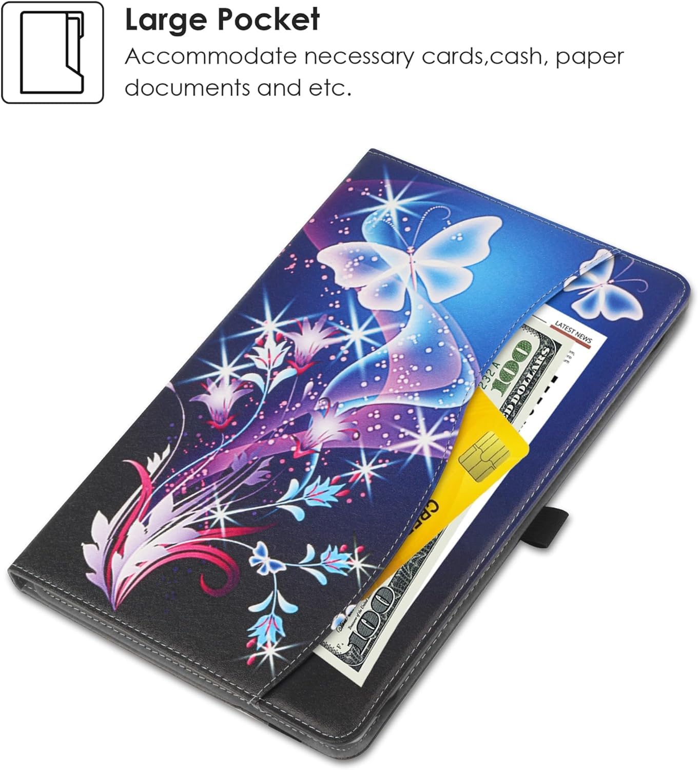 HGWALP Custodia universale per tablet da 9-10.5 pollici,Multi-Viewing Angles PU Leather Stand Folio Cover con Cinturino per 9" 10.1" 10.5" Tablet,con Fissaggio Regolabile Silicone Band-PLBF