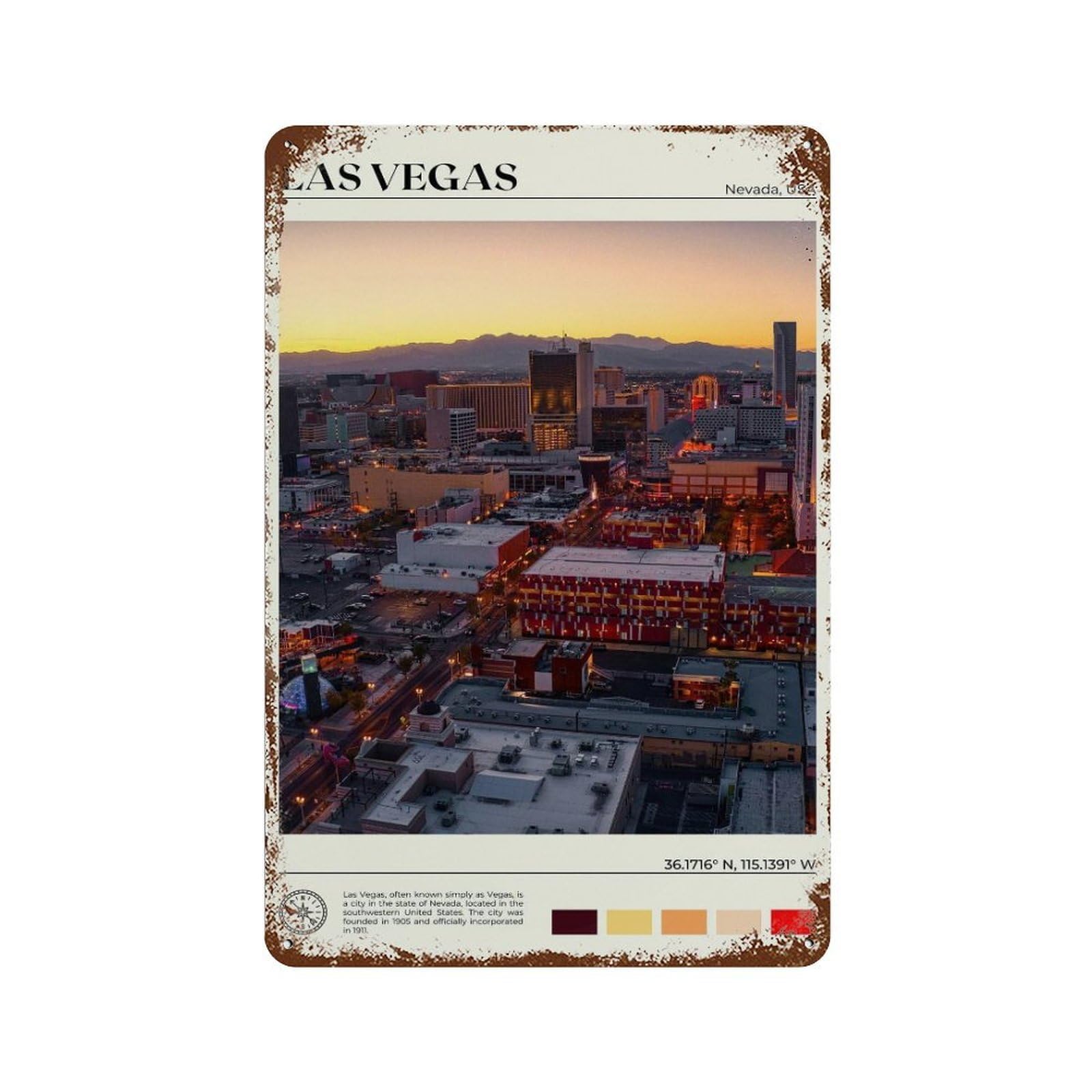 xiaoxiaoshen Real Photo Las Vegas Decor Nevada Wall Decor Art Metal Tin Poster Modern Home Decor Art Home Bar Shop Decorations Vintage Sign 30x20cm