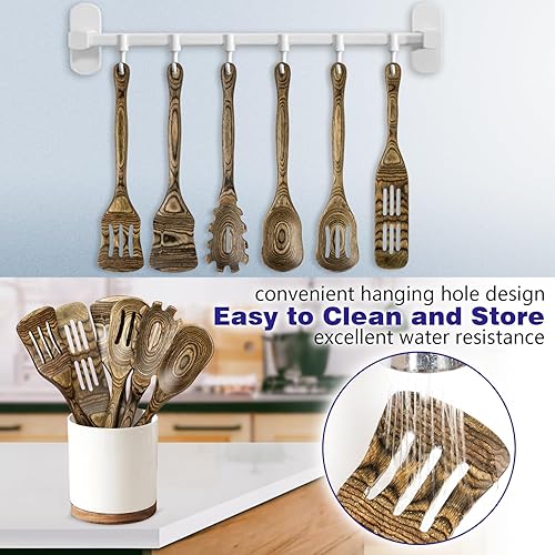 Miniatura 3 de Juego de utensilios de cocina de madera de Pakkawood de 6 piezas  Cucharas de cocina de madera con espátula ranurada, volteador, cuchara de