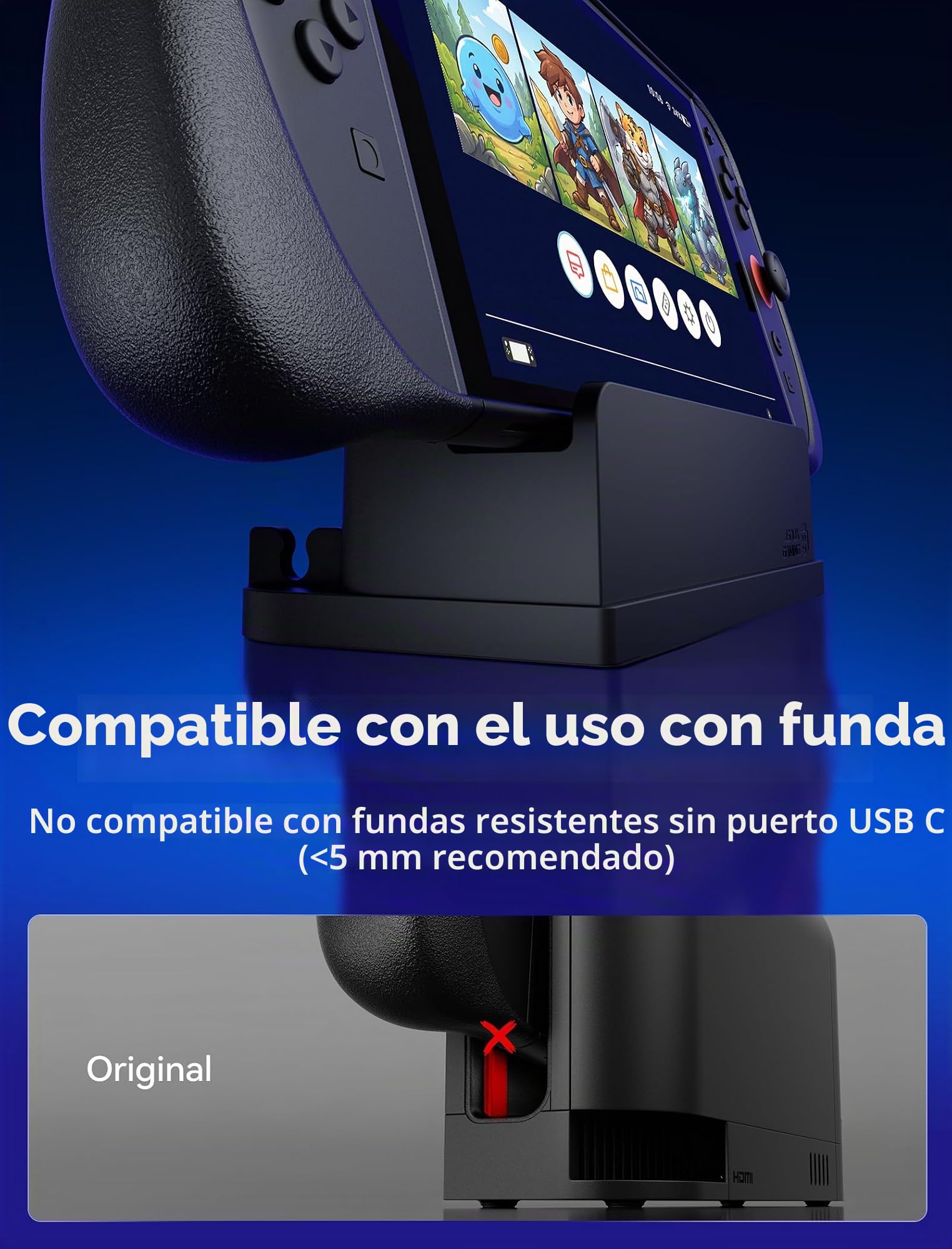 JSAUX Cable Extensor con Soporte para Dock de Switch 2, Extensión USB C de 35 cm, Carga Rápida y Datos 10 Gbps, Salida de Video 4K a 60 Hz, Función Dock 1:1, Ventilación Pasiva, para Fundas Gruesas