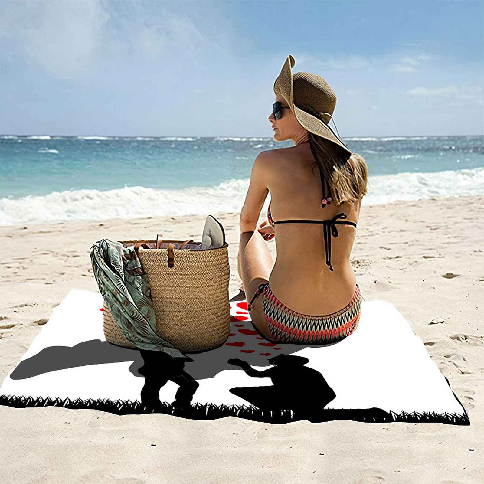 Telo Da Mare 3D Coppia Stampato Asciugamano Da Spiaggia 150x200cm Asciugamano Microfibra Grande Antisabbia Leggero Telo Mare Per Sport Piscina Viaggi In Famiglia Vacanze