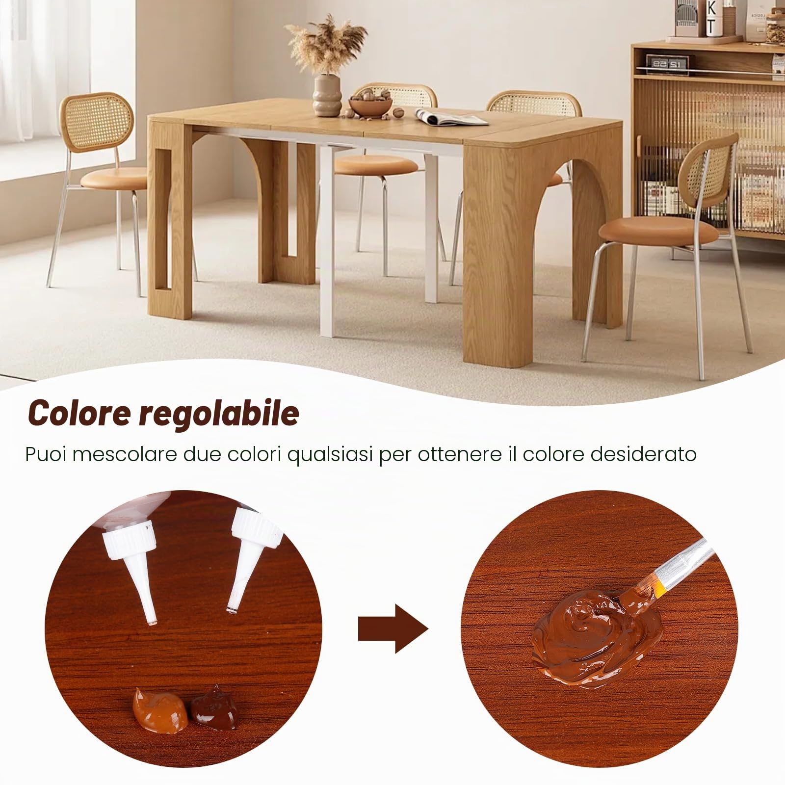 SEISSO Kit di Riparazione per Mobili in Legno, con 6 Stucchi per Legno, 6 Pennarelli per Ritocco e Cera Lucidante per Legno per Graffi, Macchie, Crepe, per Mobili in Legno, Porte, Laminati, Tavoli