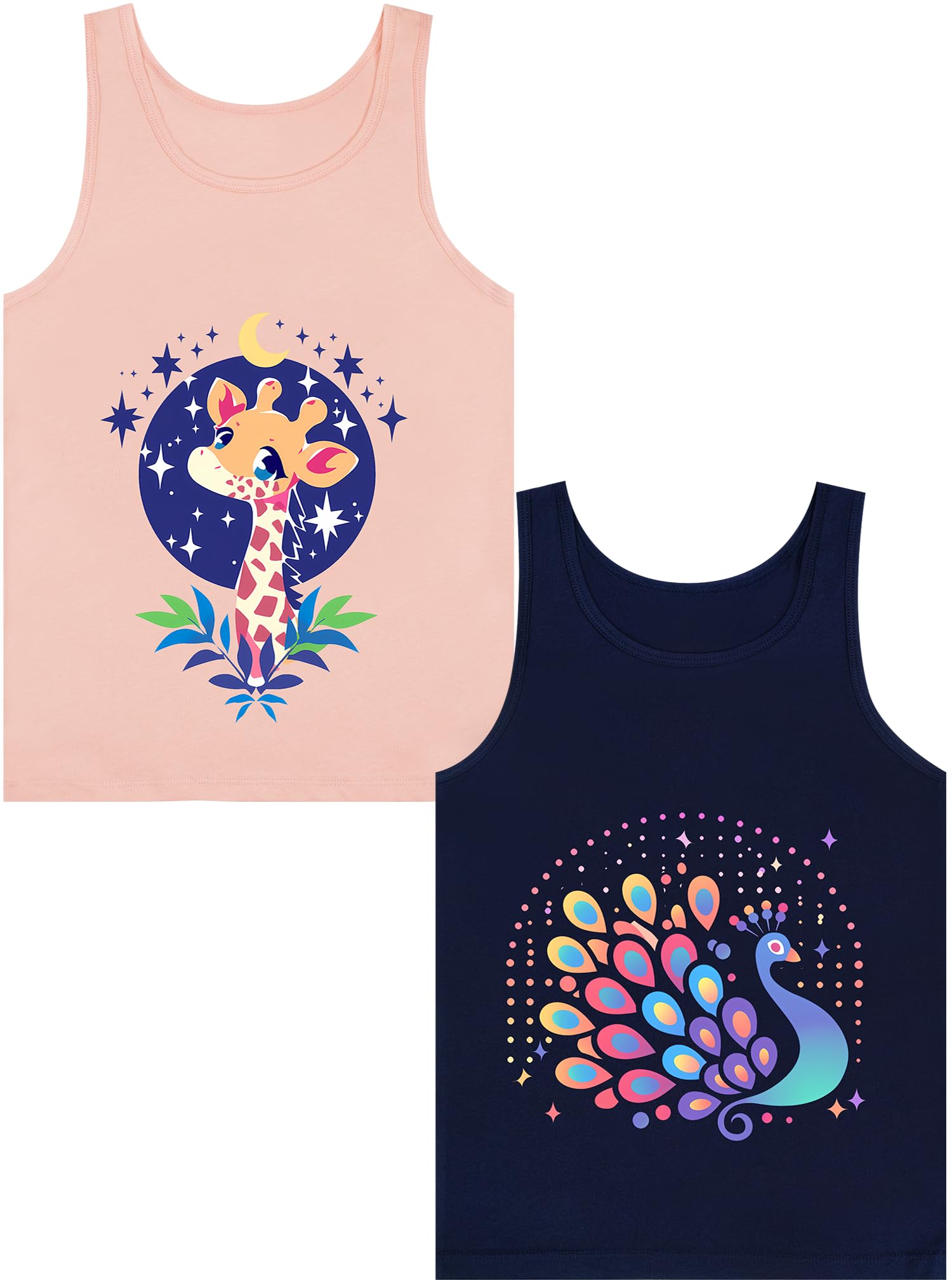 Girls Tank Tops Soft Pure Combed Cotton Tagless Cute Design 2-Pack 2T-16Y