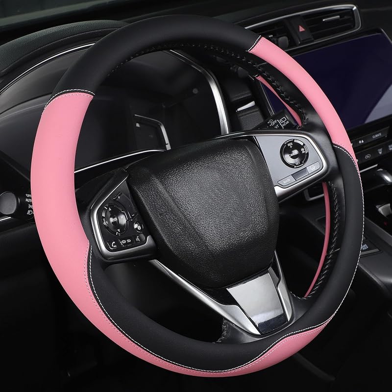 Capa para Volante XL de 41,9–43,2 cm em Couro Sintético e Borracha OHHMNKK Rosa