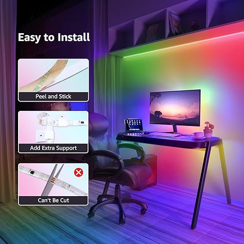 Miniatura 9 de Lepro Tira de luces LED, tira de luz MagicColor con sincronización de música de 50 pies con control remoto, regalos de San Valentín para hombres y