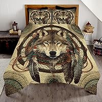 Vista 10 de Juego de edredón con patrón de lobo personalizado, ropa de cama tamaño King, juego de edredón de lobo colorido, edredón de lobo tamaño individual