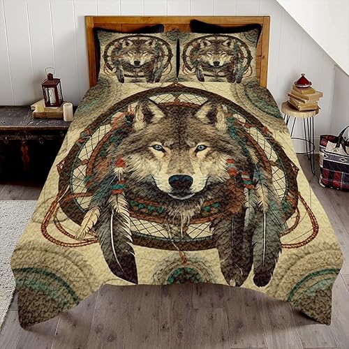 Miniatura 10 de Juego de edredón con patrón de lobo personalizado, ropa de cama tamaño King, juego de edredón de lobo colorido, edredón de lobo tamaño individual