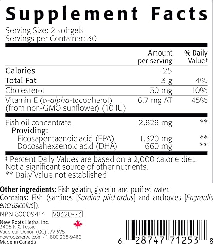 Miniatura 2 de New Roots Herbal Omega-3 salvaje 900 mg EPA 600 mg DHA 330 mg 60 cápsulas blandas estandarizado a la mayor concentración  vitamina E Apoya la salud