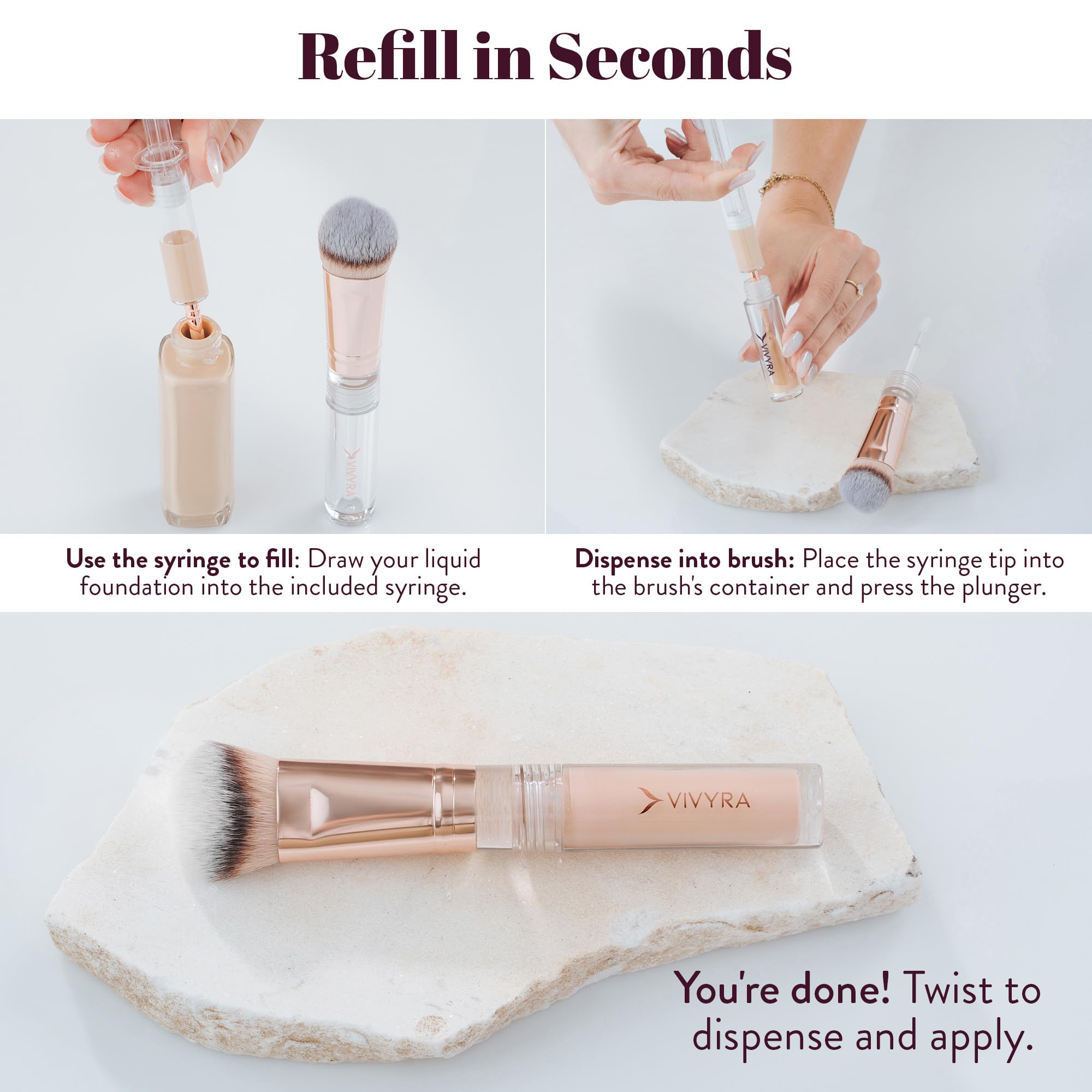 Vivyra Contoured Foundation Brush | Multipurpose Foundation Brush for Liquid & Cream Foundation- with Built-in Container | Contour, Concealer & Blush Makeup brush | Ultimate Travel Makeup Tool - Image 6 thumbnail