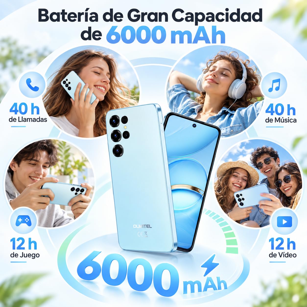 OUKITEL C68 Telefonos Moviles Libres 2026, 16GB +128GB/TF 1TB Android 15 Smartphone, Cámara 64MP+8MP, Batería 6000mAh, 7.2" HD+ 120Hz Pantalla Teléfono Inteligente, Dual SIM/Face ID/Fingerprint, Negro