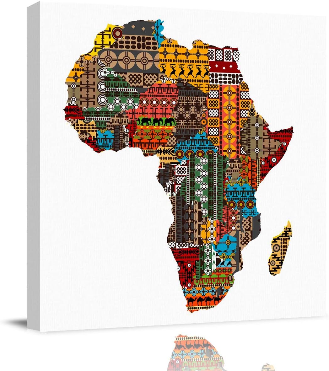 IDOWMAT Ethnic Textured Africa Map Giclee Canvas Prints Wall Art for Home Decor,Dining Room Kitchen Oil Paintings Easy to Hang,Gallery Wrap Wall Picture with Wooden Frame,20x20 Inch,HSM-2020-11-12-PHH-SLEO04790IAADIDT