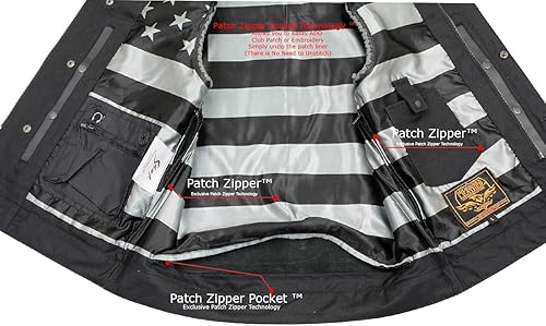 Miniatura 8 de Milwaukee Leather MLM3507 - Chaleco estilo club de cuero negro Old Glory para hombre con costuras grises y sisas con cordones