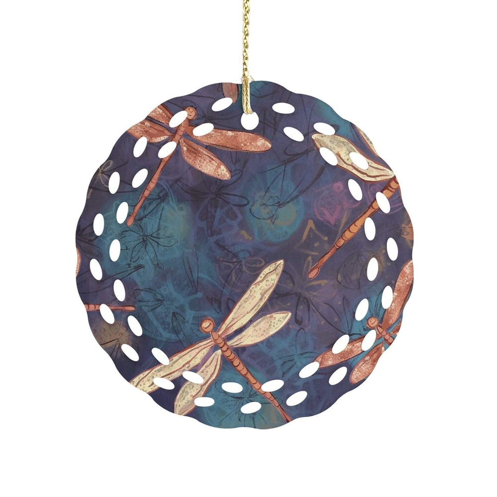 Hand Painted Dragonfly Christmas Ornament Holiday Hanging Decoration Xmas Tree Keepsake Personalized Xmas Tree Ornament Round Ceramic Ornaments for Keepsake Gifts Ideas Home Decor