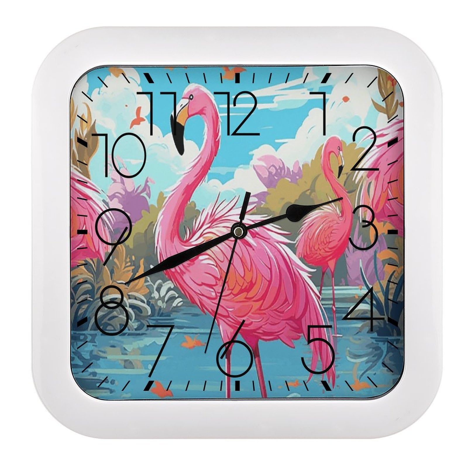 LZQPOEAS Flamingo Bird Wall Clock Fashionable Versatile Silent Wall Clock Simple Elegant Non Ticking Analog Clocks Easy to Install Square Modern Clocks for Home Decoration