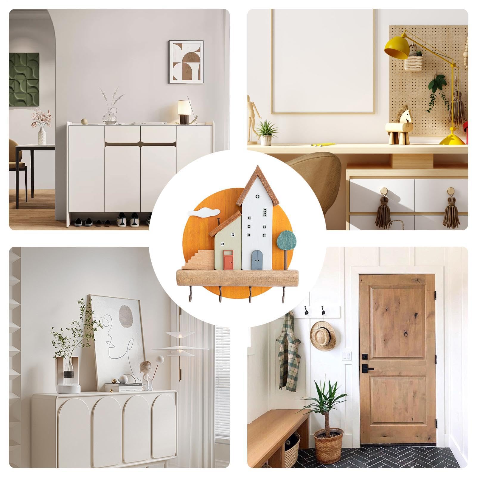 Generisch Porta chiavi montato a parete, grande scaffale portaoggetti da | 20 cm per ingresso, gancio multiuso per l'organizer con 4 ganci, decorativo per chiavi, occhiali