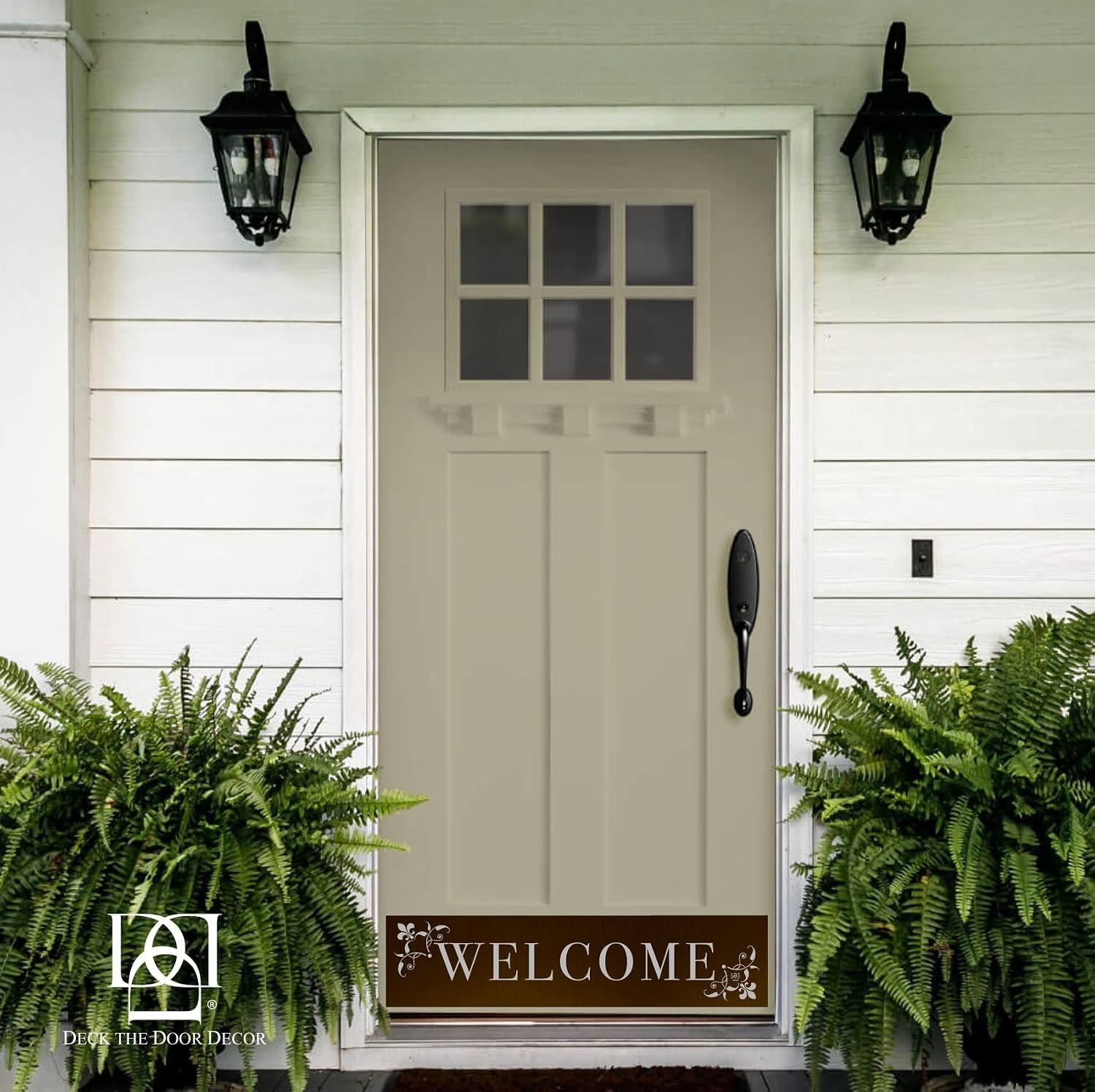 Deck the Door Decor | Door Kick Plate - Magnetic for Steel Doors - Johnson's Welcome Design - UV Printed Faux Satin Metal Finish - Multiple Colors & Sizes (6 x 30, Faux Satin Oil Rubbed Bronze)