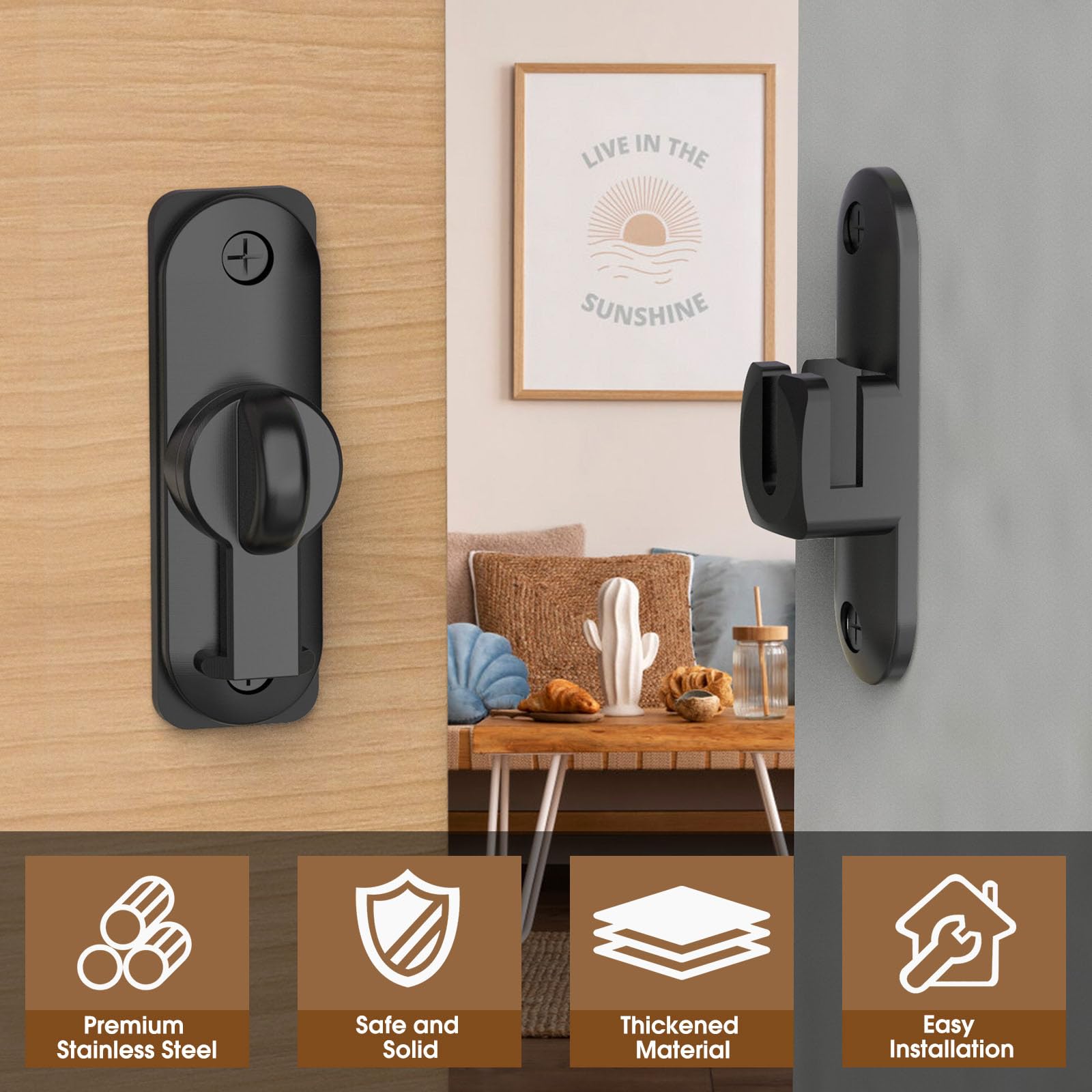 Flip Sliding Barn Door Lock, 90/180 Degree Sliding Door Lock Latch and latches for Barn Door Pet Door, Bathroom, Outdoor - Image 2