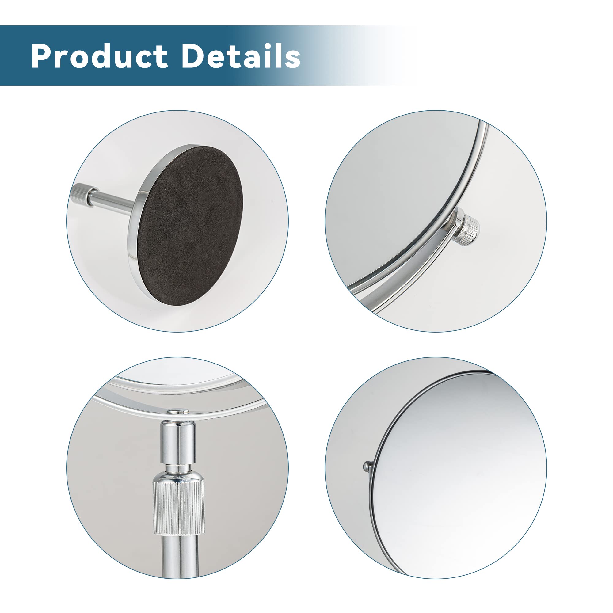 Espejo de maquillaje de mesa de 17 pulgadas de alto, espejo de tocador de altura ajustable, aumento 1X/10X, 8 pulgadas, grande, doble cara, giratorio de 360°, espejo de maquillaje redondo clásico para