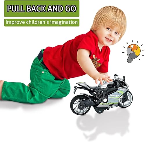 Miniatura 19 de Motocicleta de juguete, juguete de motocicleta con sonidos y luces, juguete de modelo de motocicleta a escala 1:12 para niños, vehículo de tracción