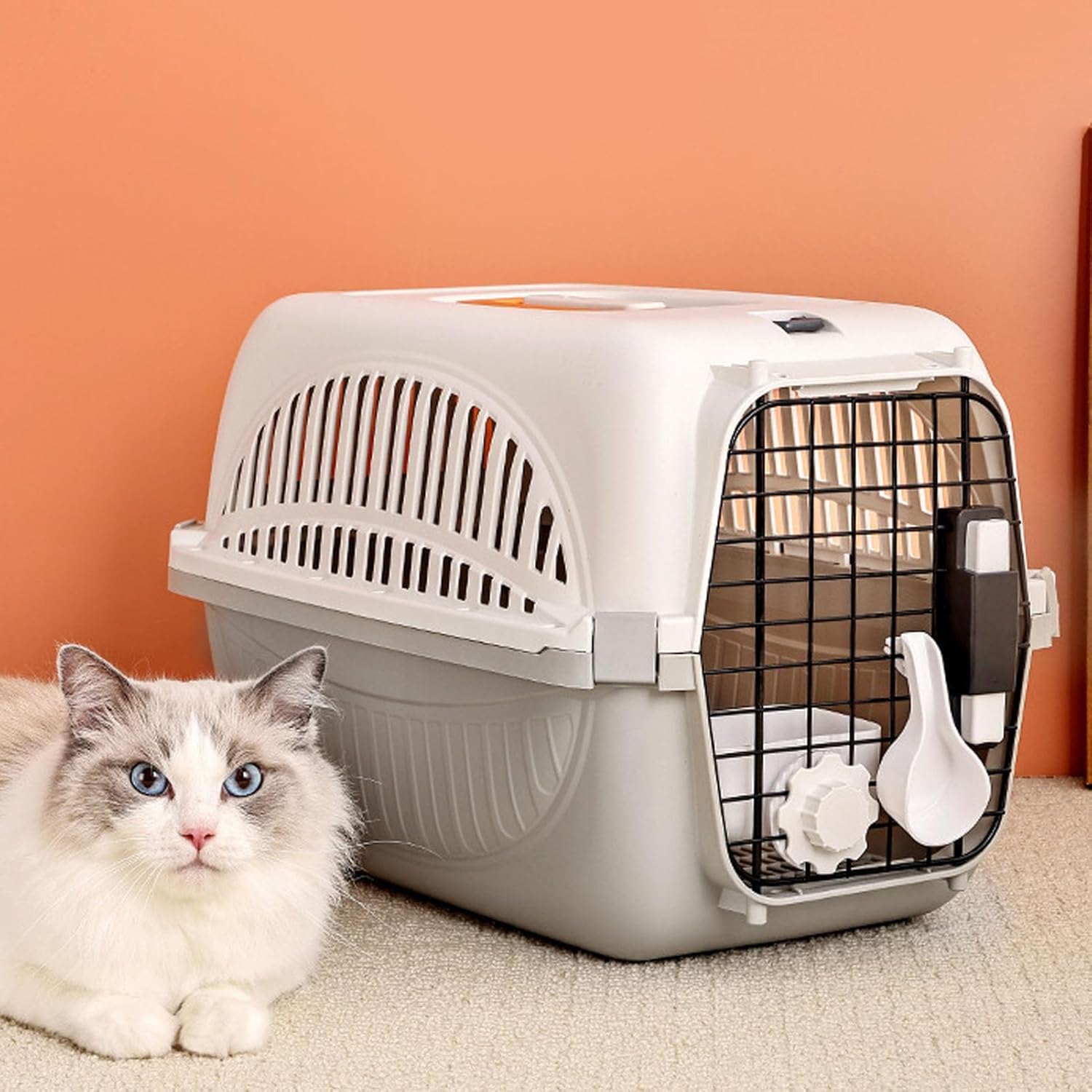 Pet Carrier, Hard Sided Dog Travel Carrier, Portable Cat Carrying Box with Food Bowl, Portable Pet Carriers for Outdoor Travel, Home (Grey)