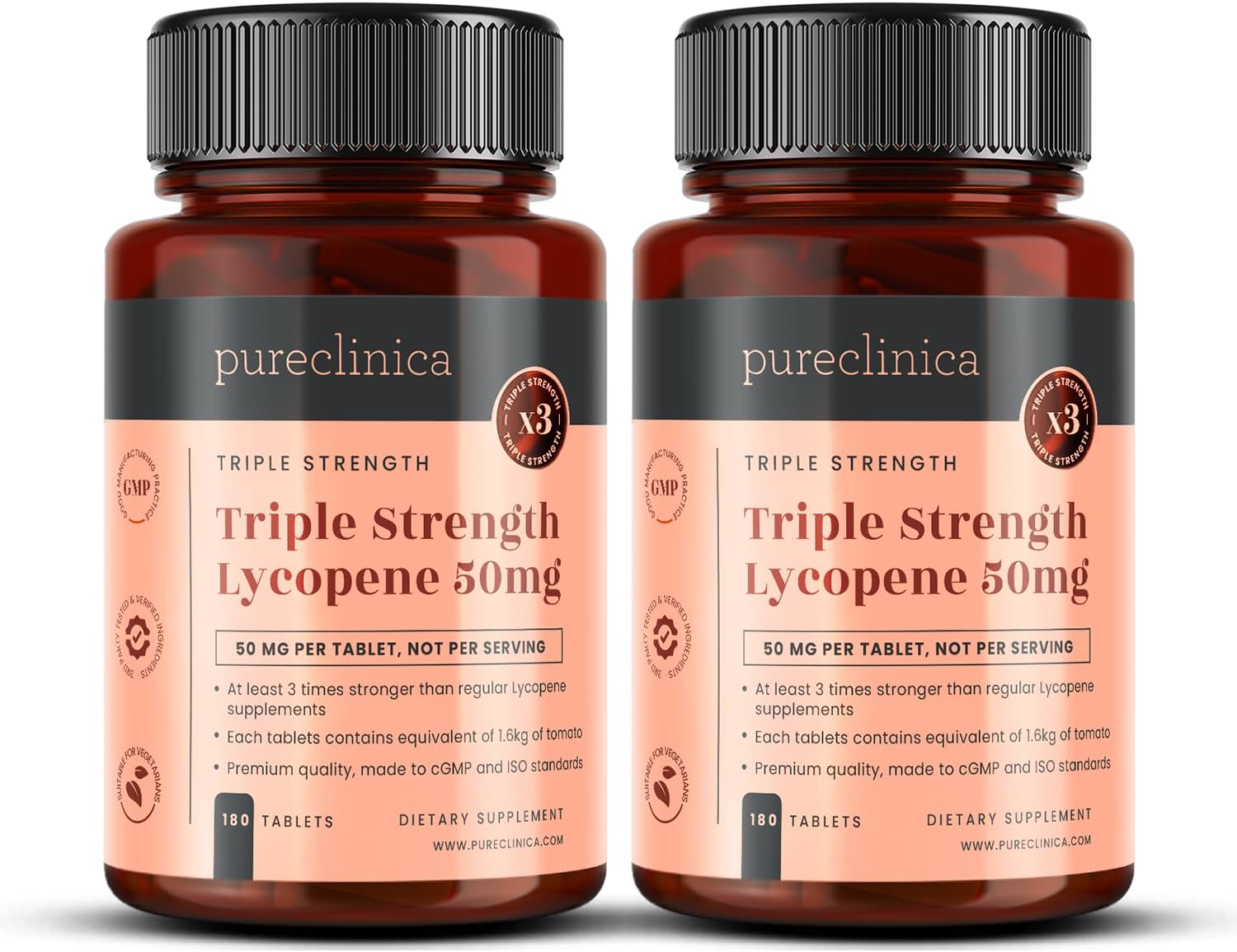 pureclinica Lycopene Supplement 50mg – High Strength Tomato Extract Antioxidant – 360 Tablets (1 Year Supply) – Prostate Health, Heart, Eye & Skin Support – GMO Free