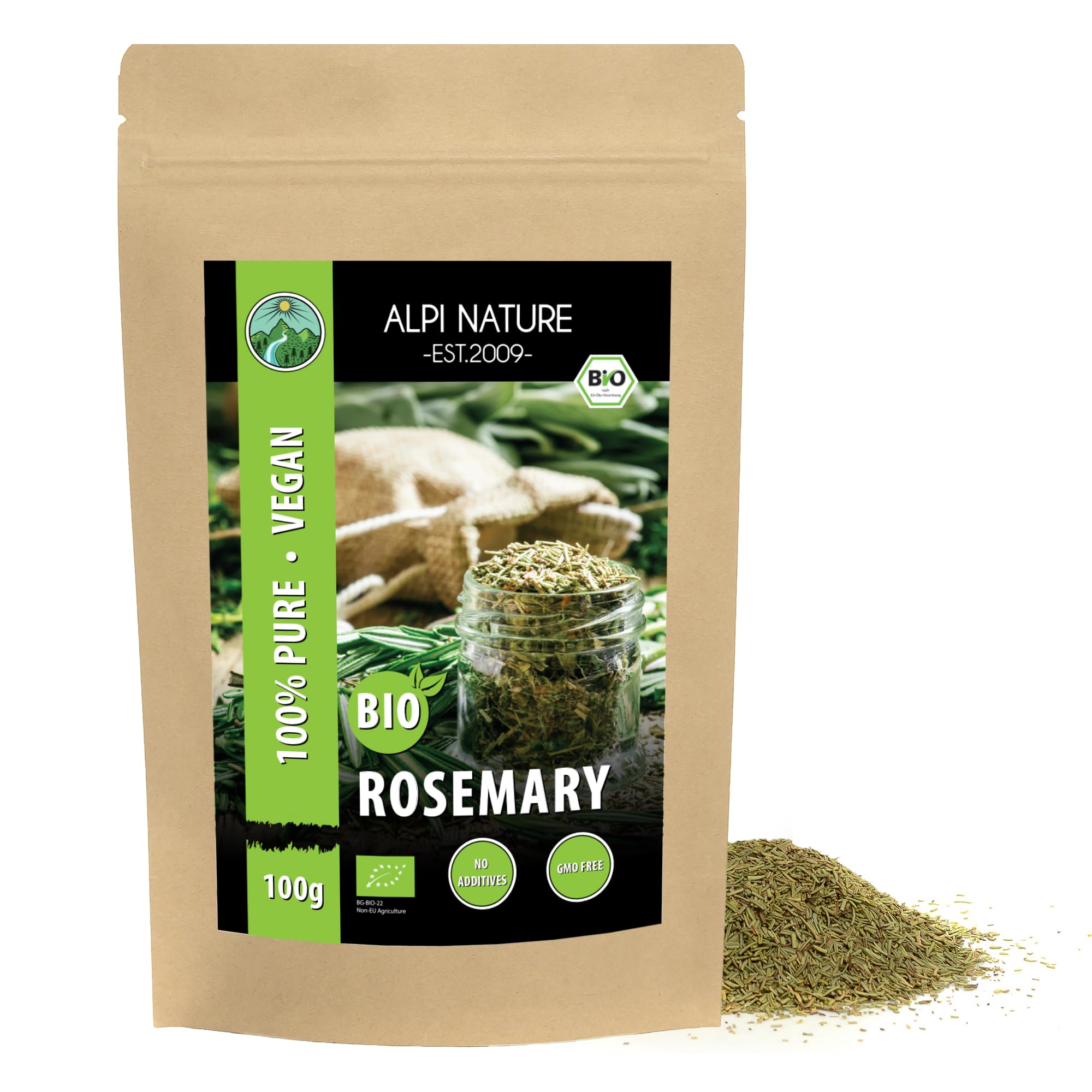 Organic Rosemary 100g 3.5 oz by Alpi Nature, Dried and Rubbed Leaves, Rosemary Herb for CookingEU Organic