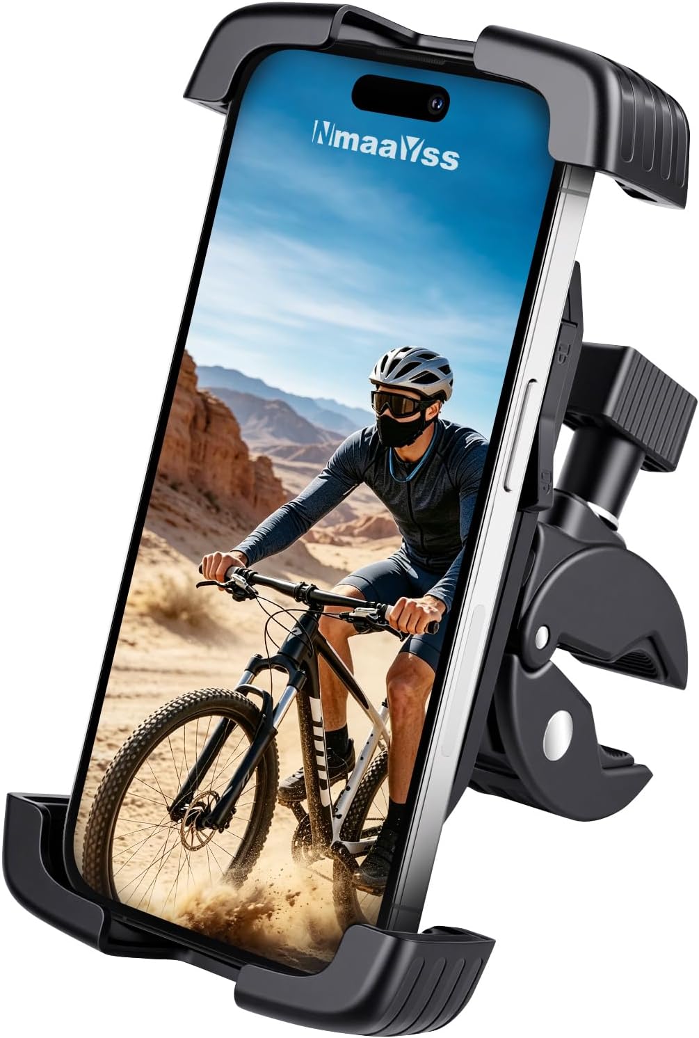 Bike Phone Holder Motorcycle Mount, 360° Rotation Handlebar Clamp, Shockproof and Anti‑Shake Design for Road Bike, Mountain Bike, E‑Bike and Scooter, Fits 4.7‑7 Inch Smartphones