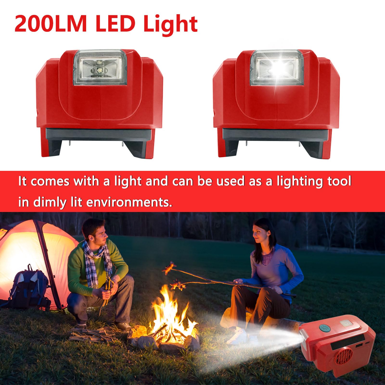 Onduleur de batterie 200 W compatible avec Einhell 18 V, DC 18 V vers AC 220-230 V avec lumière LED 200 lm, convertisseur de tension avec port USB-A, port USB-C, prise pour pique-nique et camping en