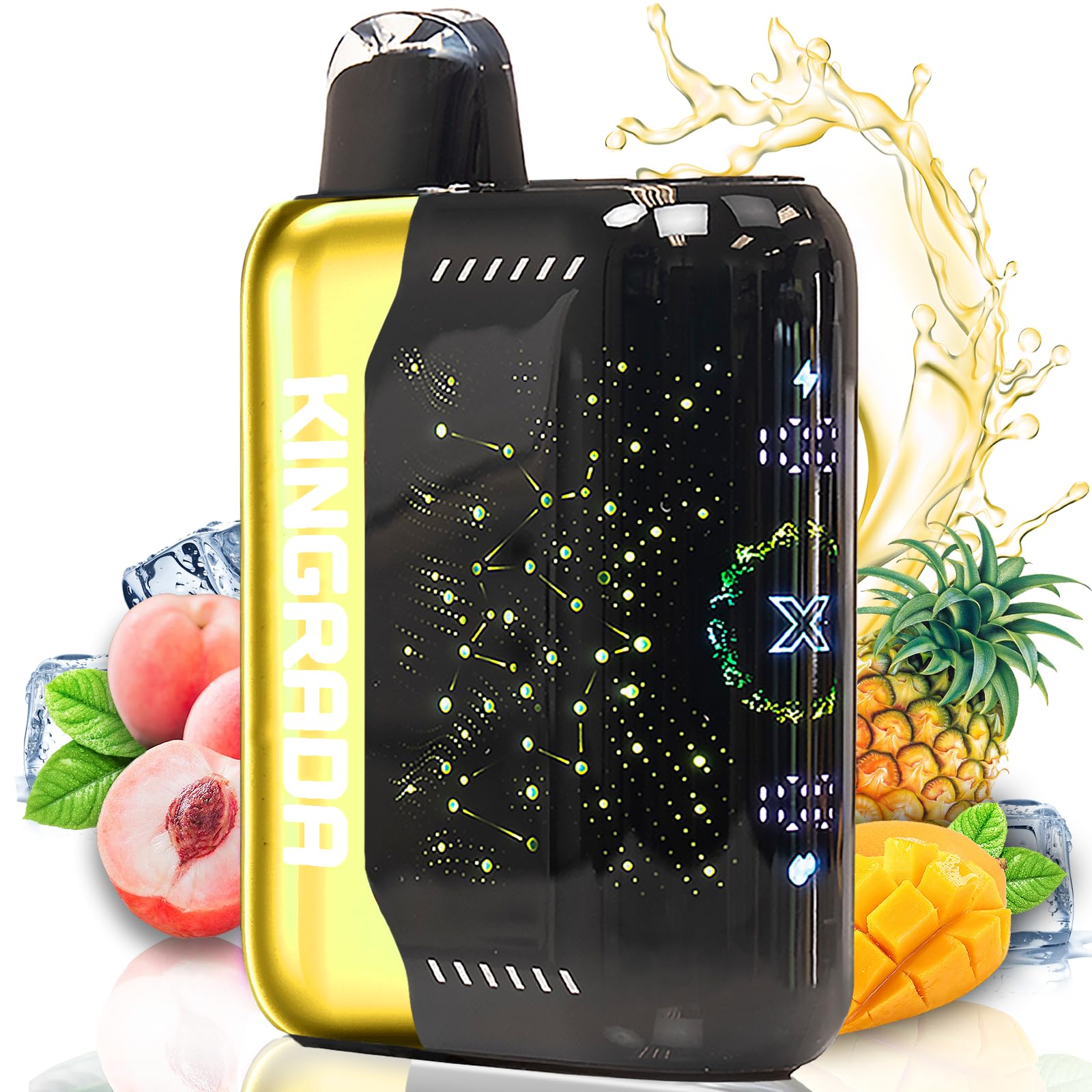 電子タバコ 使い捨て VAPE 30,000回吸引可能 シーシャ 持ち運び 充電式 フレーバー ニコチンなし タールなし 禁煙 ベイプ 3Dディスプレイ搭載 たばこ 大容量 禁煙パイポ 爆煙 水蒸気タバコ 禁煙サポート 煙量調節可能 ビタミン入り Kingrada (パイナップル·マンゴー·ピーチ·アイス)