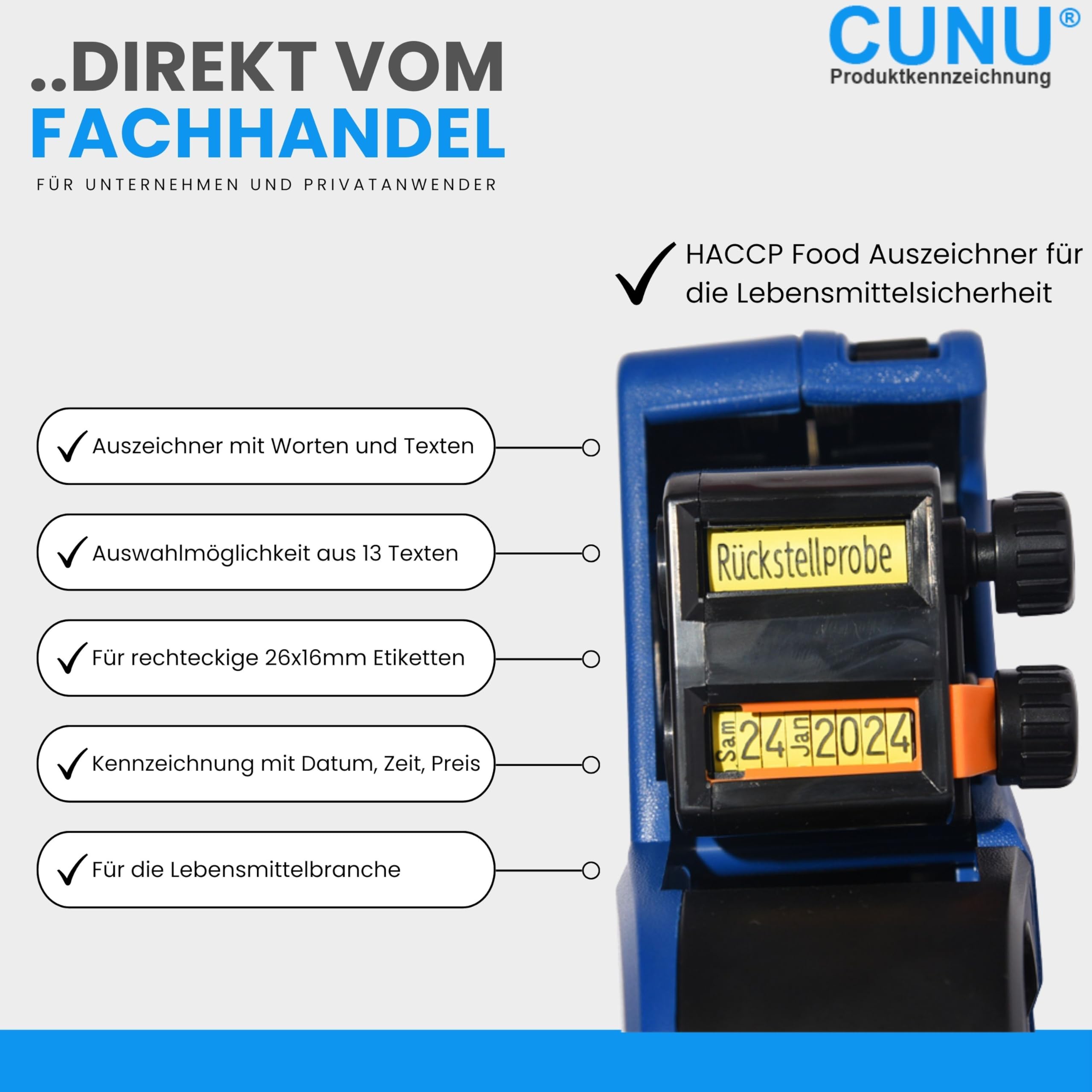 HACCP Gastro Preisauszeichner 2-zeilig mit Worten, Texten, Preis und Datum - Auszeichner für Lebensmittelsicherheit zweizeilig mit 26x16mm Etiketten für Gastronomie, Küche, Catering, Kantinen