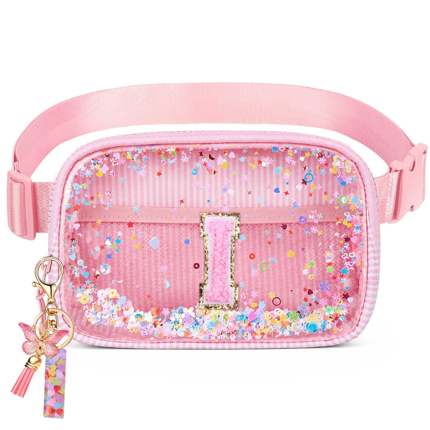 Initial Fanny Pack for Girls - Belt Bag for Teens Kid Teen Girl Kid Birthday Gift Pink I