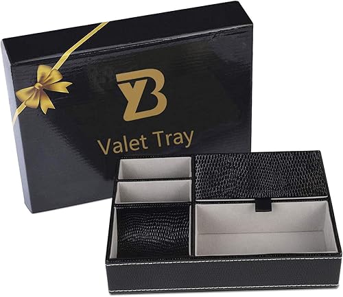 Miniatura 7 de Baoyun - Bandeja de valet para hombre, caja de valet de piel sintética, bandeja EDC para atrapar todo, organizador de mesita de noche con 5