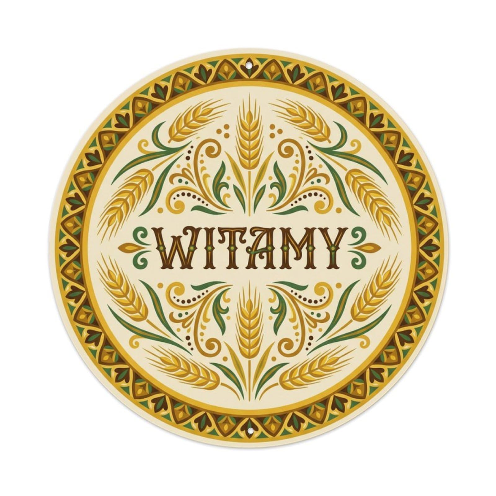 Fyrn Style Metal Tin Sign Vintage Polish Folk Art Witamy Welcome Barley Grain