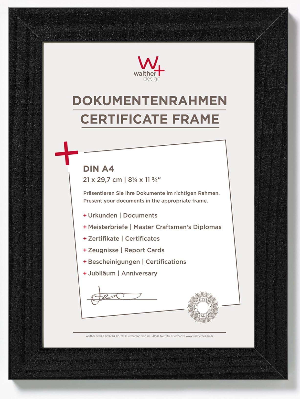 walther design Picture Frame Black 21 x 29,7 cm (DIN A4) Home Wooden Frame HO130B