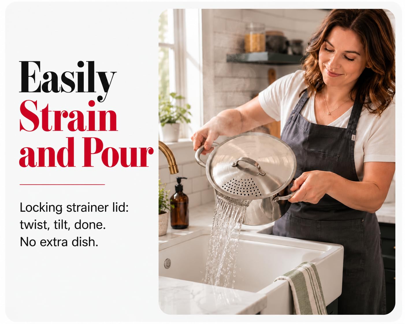Stainless Steel Pasta Pot with Strainer - 5.5 Quart -2