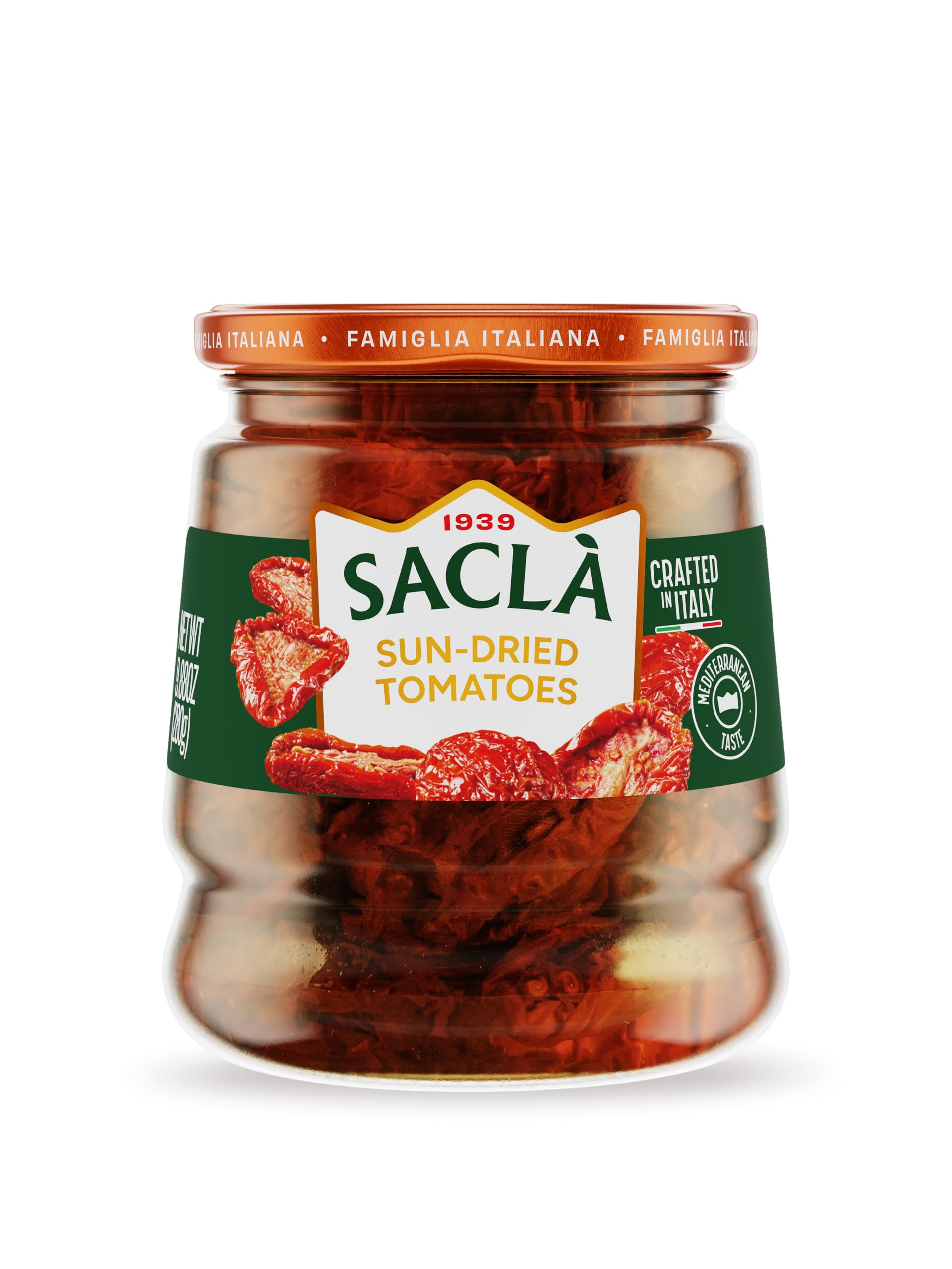 SACLA Sundried Tomatoes Antipasti in Oil | Italian Sun-Dried Tomatoes Preserved in Sunflower Oil with Herbs | 9.88 oz Glass Jar | Non-GMO Gourmet Antipasto | Imported from Italy