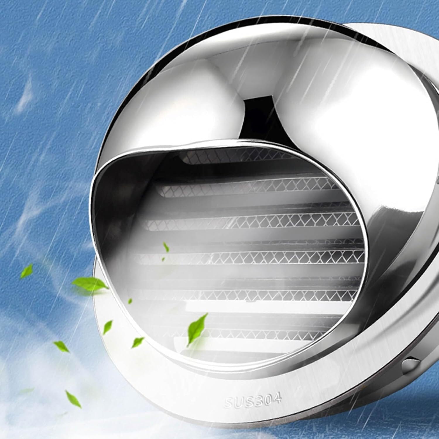 JvFbjLF 304 Stainless Steel Vent Wall-mounted Windshield Hood Vent Grille Bathroom Exterior Wall Exhaust Vent(130mm)