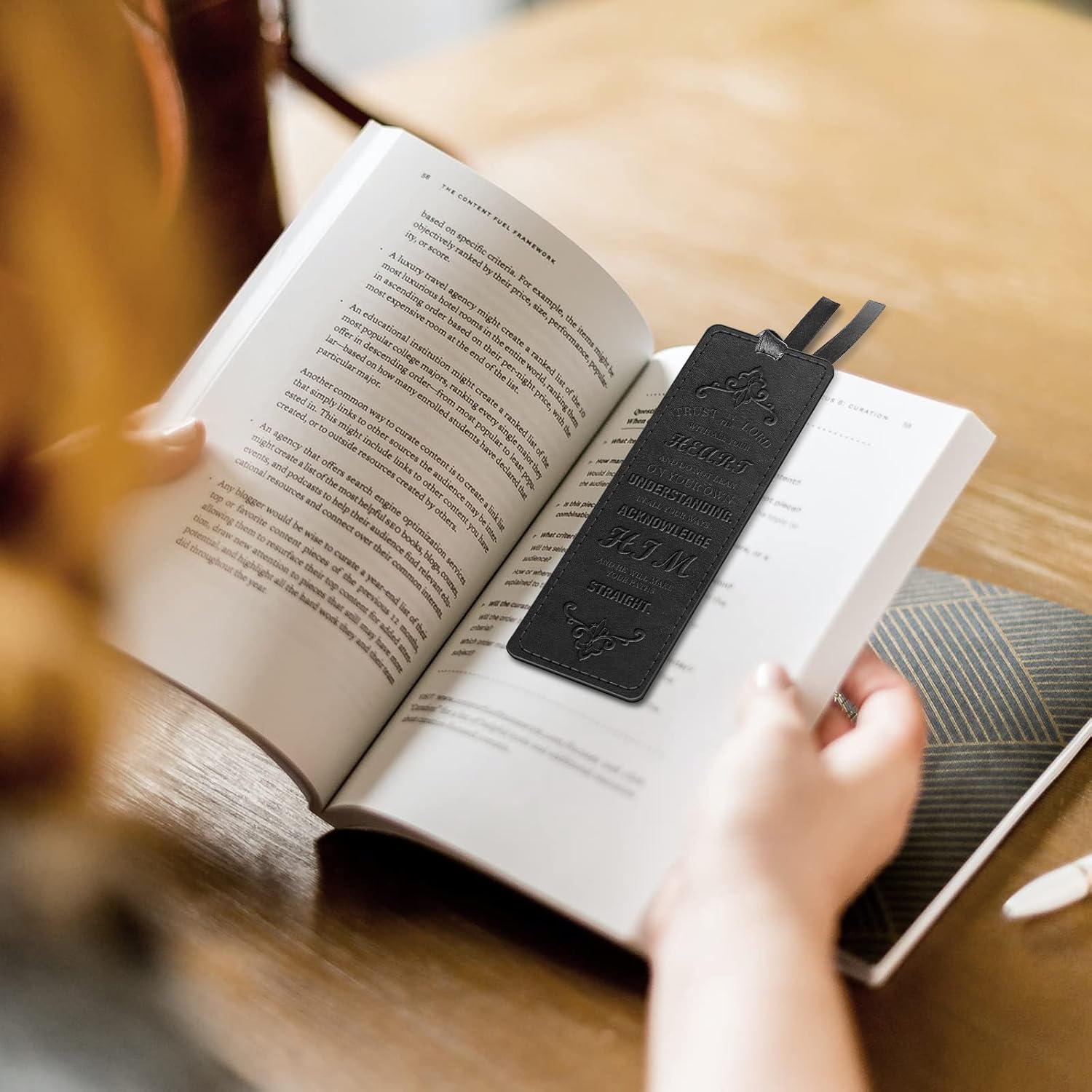 FINPAC Leather Bible Bookmarks, Vegan Religious Bookmarks, Bible Verse Book Markers Church Gifts for Women Men [Trust in The Lord with All Your Heart] - Black - Image 2