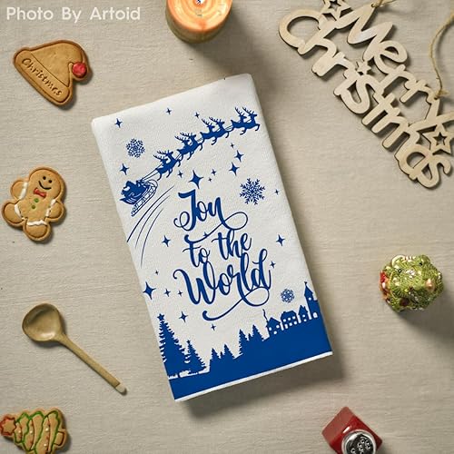 Miniatura 10 de Artoid Mode Elk - Juego de 4 paños de cocina y paños de cocina con texto en inglés "Merry Christmas", 18 x 26 pulgadas, para nieve, invierno,