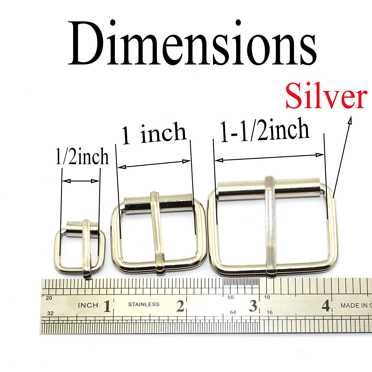 RuiLing 12pcs 1" Silver Belt Buckle With Roller Adjustable Rectangle Ring Tri-Glide DIY Leather Craft Garment Accessories for Shoes Backpack Clothes Bag Strap Metal Pin Buckles 25x18mm 1