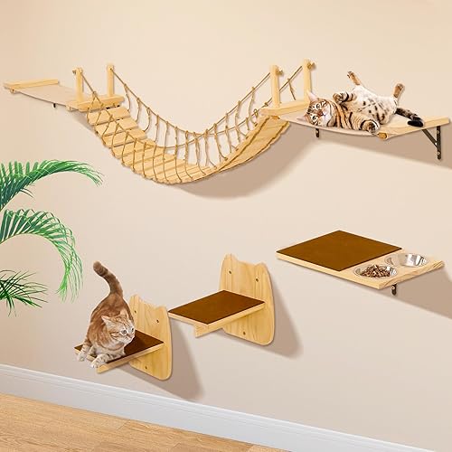 Miniatura 4 de Calmbee Estantes de pared para gatos, árbol de hamaca de puente para gatos de 70 pulgadas con percha montada y estante de nube