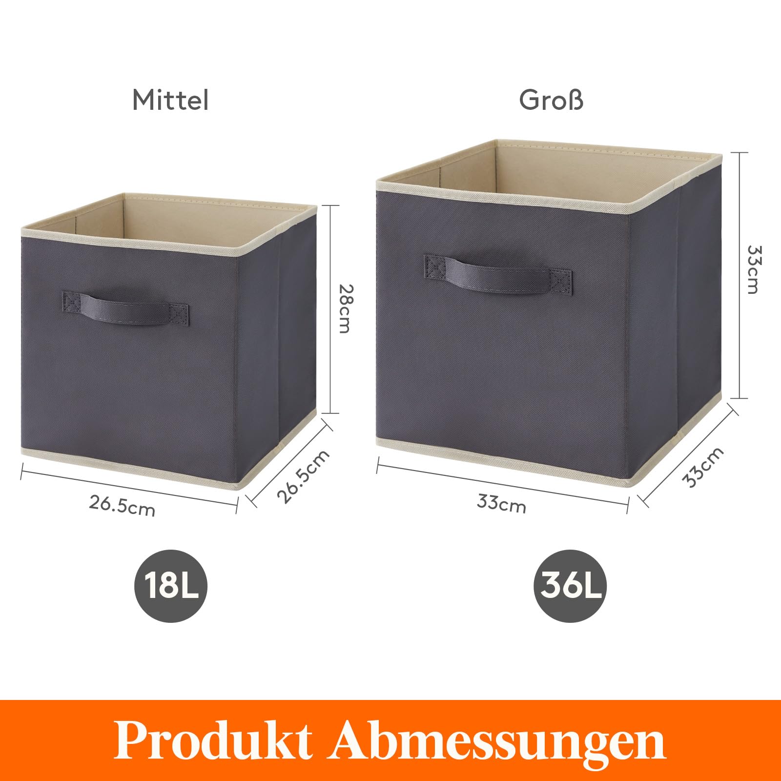 Lifewit Aufbewahrungsbox aus Stoff,36L Faltbar Aufbewahrungswürfel Ordnungsboxen Aufbewahrung aus Vliesstoff mit Griff für Würfelregal Ordnungsboxen Regal Einsatz,8 Stück,33x33x33cm,Grau