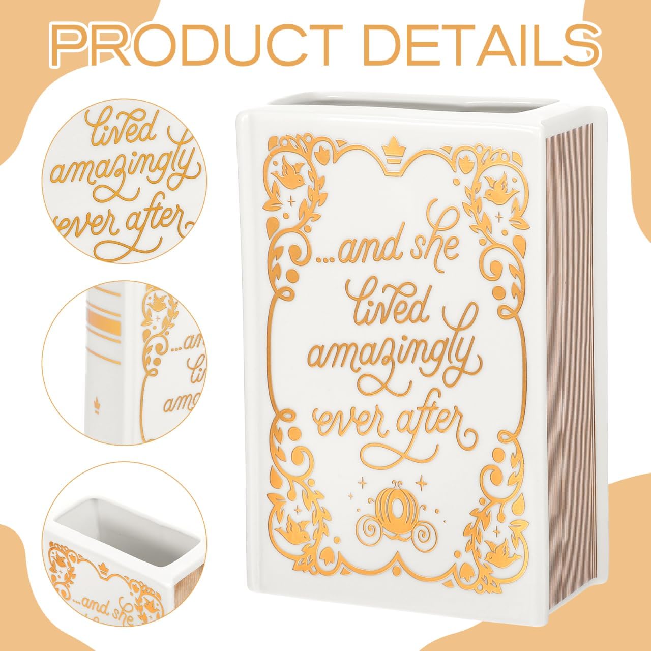 PRETYZOOM Easter Bible Book - Shaped Vase - Ceramic Book Shaped Decorative Vase for Dry Flower Arrangement, Homemade Multifunctional Home Decor, 6.02 X 4.13 X 2.08 Inches, Golden